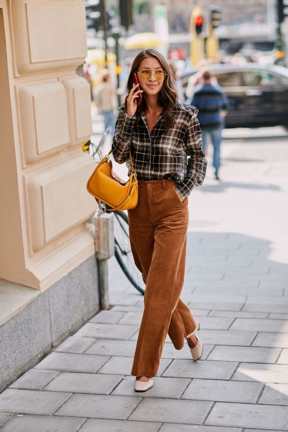 Plaid Shirt with Brown Pants